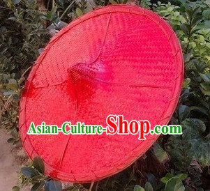 Red Traditional Chinese Dance Bamboo Hat for Adults and Children