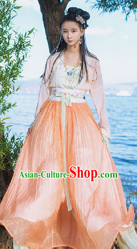 Chinese Traditional Oriental Dress Hanfu Clothing Asian Dresses Fashion Cheongsam Dress China Clothing and Hair Jewelry for Women