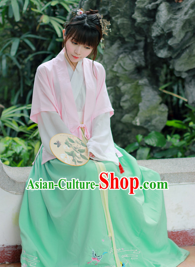 Chinese Traditional Dress Hanfu Costume China Kimono Robe Ancient Chinese Clothing National Costumes Gown Wear and Head Jewelry for Women Girls