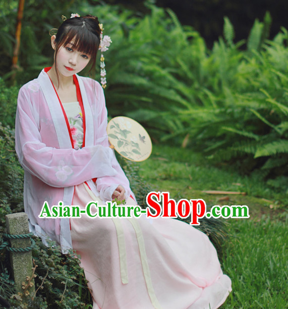 Chinese Traditional Dress Hanfu Costume China Kimono Robe Ancient Chinese Clothing National Costumes Gown Wear and Head Jewelry for Women Girls