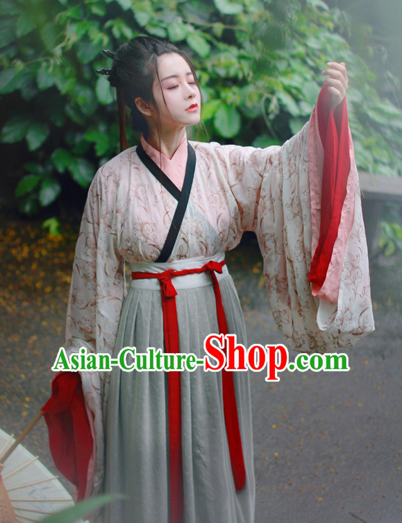 Chinese Traditional Dress Hanfu Costume China Kimono Robe Ancient Chinese Clothing National Costumes Gown Wear and Head Jewelry for Women Girls