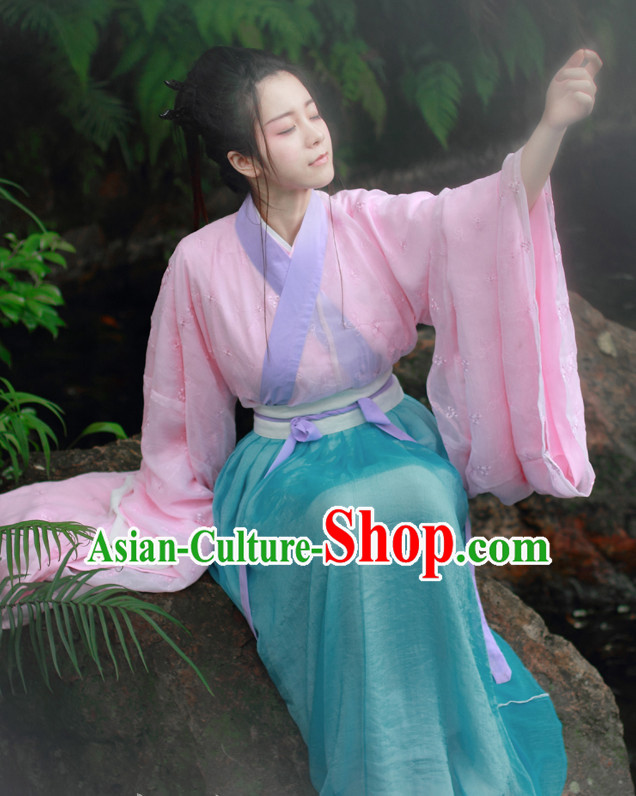 Chinese Traditional Dress Hanfu Costume China Kimono Robe Ancient Chinese Clothing National Costumes Gown Wear and Head Jewelry for Women Girls