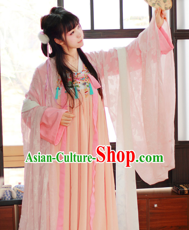 Chinese Traditional Dress Hanfu Costume China Kimono Robe Ancient Chinese Clothing National Costumes Gown Wear and Head Jewelry for Women Girls