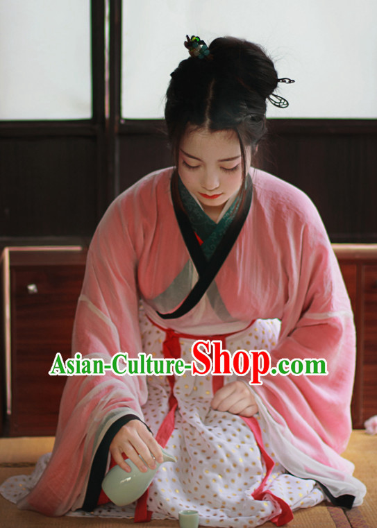 Chinese Traditional Dress Hanfu Costume China Kimono Robe Ancient Chinese Clothing National Costumes Gown Wear and Head Jewelry for Women Girls