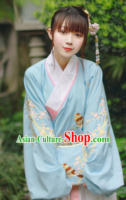 Chinese Traditional Dress Hanfu Costume China Kimono Robe Ancient Chinese Clothing National Costumes Gown Wear and Head Jewelry for Women Girls