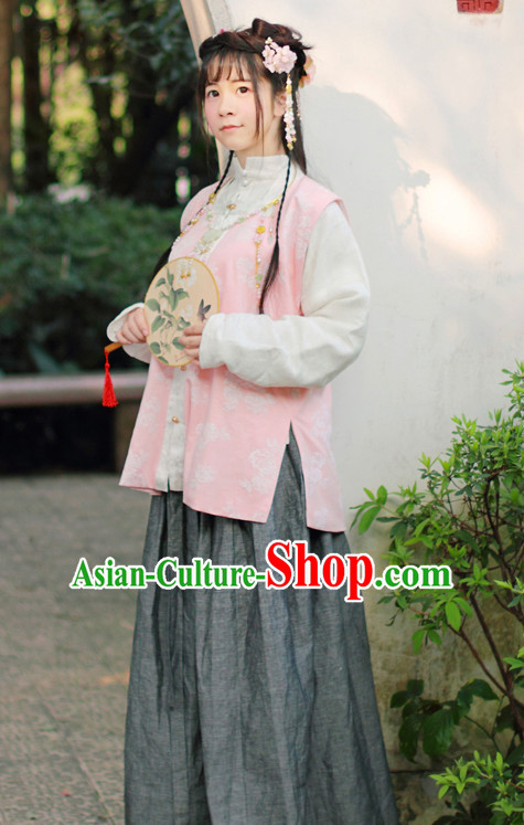 Chinese Traditional Dress Hanfu Costume China Kimono Robe Ancient Chinese Clothing National Costumes Gown Wear and Head Jewelry for Women Girls