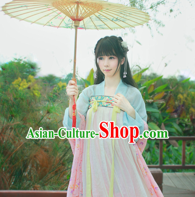 Chinese Traditional Dress Hanfu Costume China Kimono Robe Ancient Chinese Clothing National Costumes Gown Wear and Head Jewelry for Women Girls