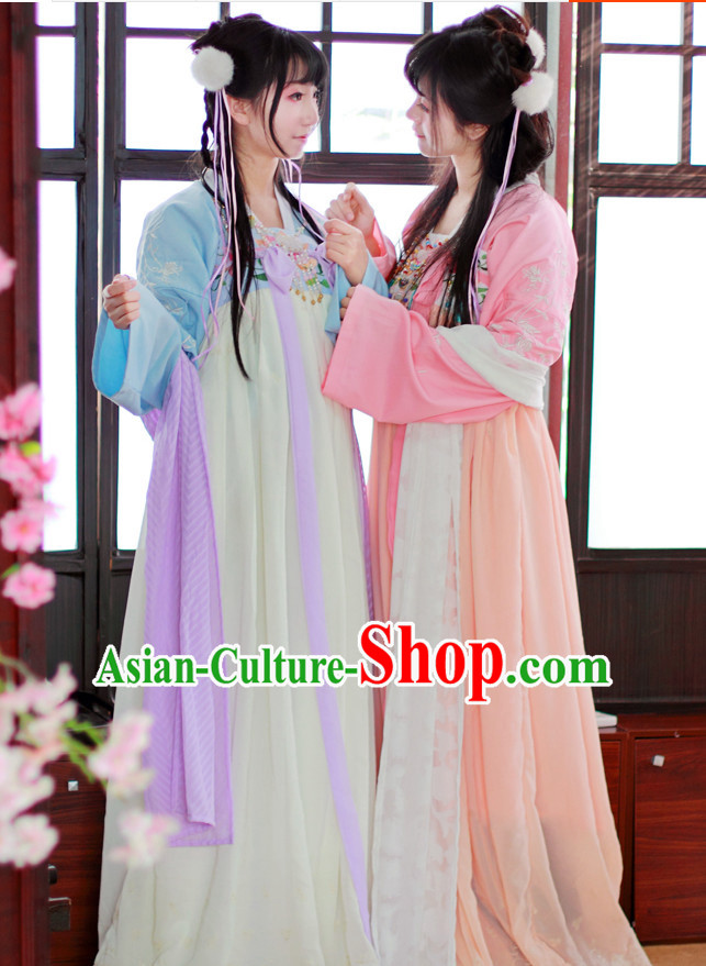 Chinese Traditional Dress Hanfu Costume China Kimono Robe Ancient Chinese Clothing National Costumes Gown Wear and Head Jewelry for Women Girls