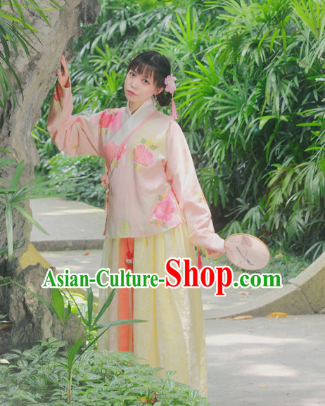 Chinese Traditional Dress Hanfu Costume China Kimono Robe Ancient Chinese Clothing National Costumes Gown Wear and Head Jewelry for Women Girls