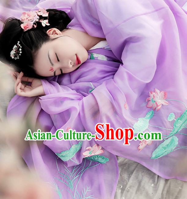 Chinese Traditional Dress Hanfu Costume China Kimono Robe Ancient Chinese Clothing National Costumes Gown Wear and Head Jewelry for Women Girls