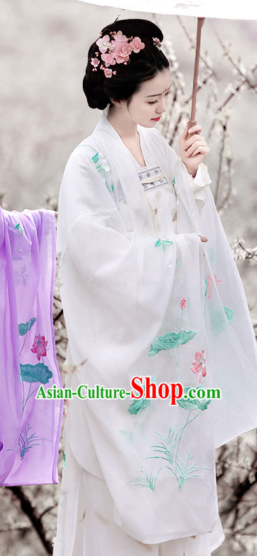 Chinese Traditional Dress Hanfu Costume China Kimono Robe Ancient Chinese Clothing National Costumes Gown Wear and Head Jewelry for Women Girls