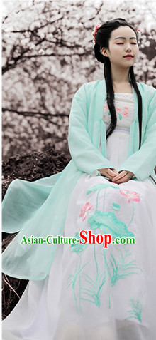 Chinese Traditional Dress Hanfu Costume China Kimono Robe Ancient Chinese Clothing National Costumes Gown Wear and Head Jewelry for Women Girls