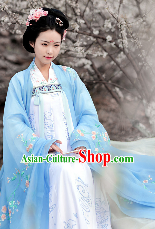 Chinese Traditional Dress Hanfu Costume China Kimono Robe Ancient Chinese Clothing National Costumes Gown Wear and Head Jewelry for Women Girls