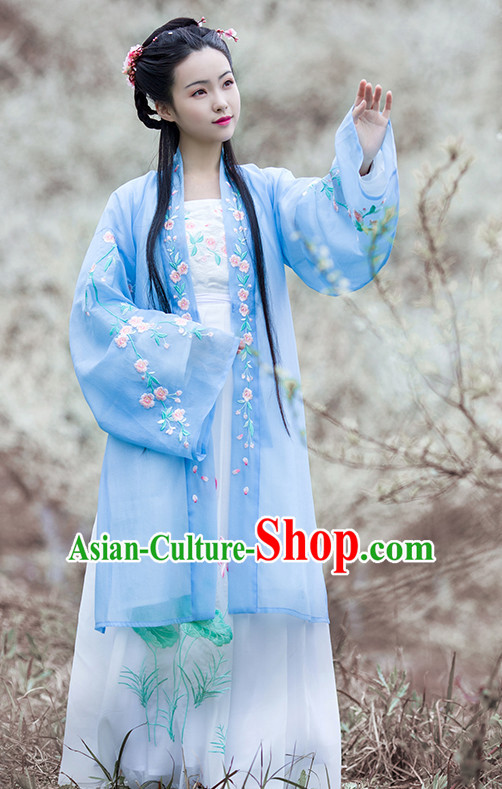 Chinese Traditional Dress Hanfu Costume China Kimono Robe Ancient Chinese Clothing National Costumes Gown Wear and Head Jewelry for Women Girls