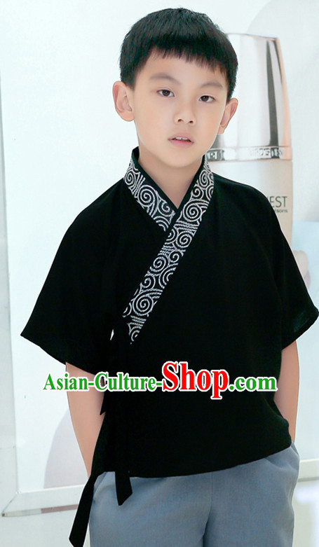 Chinese Traditional Dress Hanfu Costume China Kimono Robe Ancient Chinese Clothing National Costumes Gown Wear and Head Jewelry for Kids Children Boys