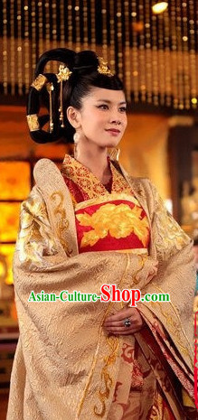 Chinese Traditional Empress Dress Hanfu Costume China Kimono Robe Ancient Chinese Clothing National Costumes Gown Wear and Headwear Complete Set for Women