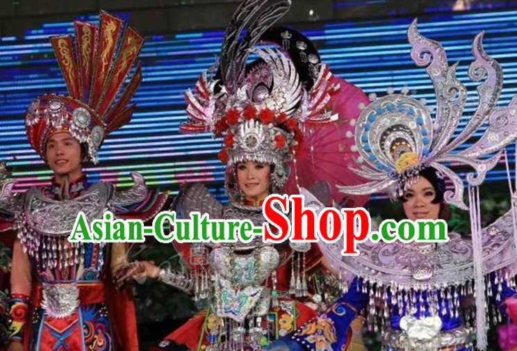 Chinese Miao Folk Dance Ethnic Dresses Traditional Wear Clothing Cultural Dancing Costume Complete Set for Women