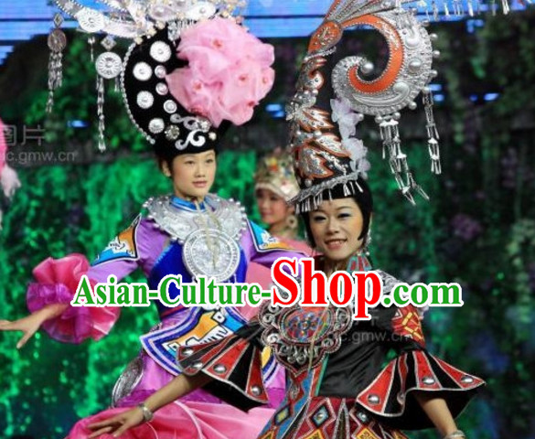 Chinese Miao Folk Dance Ethnic Dresses Traditional Wear Clothing Cultural Dancing Costume Complete Set for Women