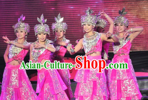 Chinese Miao Folk Dance Ethnic Dresses Traditional Wear Clothing Cultural Dancing Costume Complete Set for Women