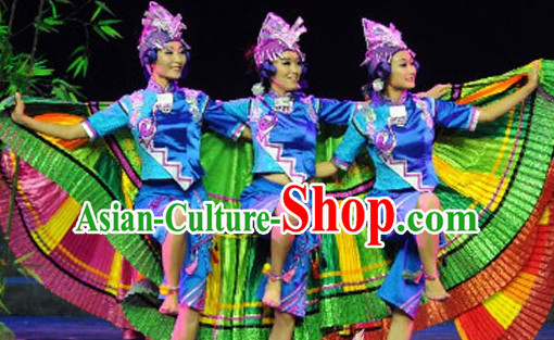 Chinese Miao Folk Dance Ethnic Dresses Traditional Wear Clothing Cultural Dancing Costume Complete Set for Women