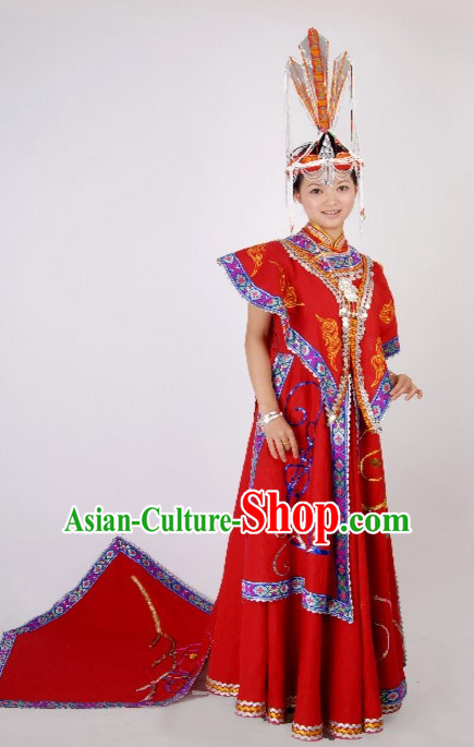 Chinese Folk Dance Ethnic Dresses Traditional Wear Clothing Cultural Dancing Costume Complete Set for Women