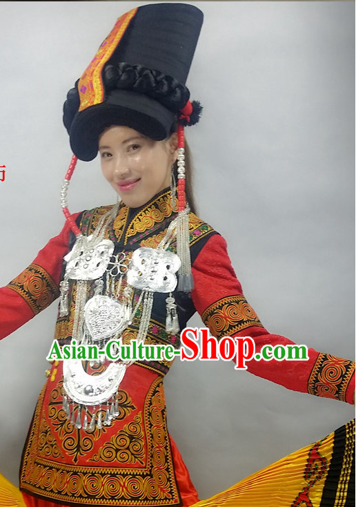 Chinese Miao People Folk Dance Ethnic Dresses Traditional Wear Clothing Cultural Dancing Costume Complete Sets for Women