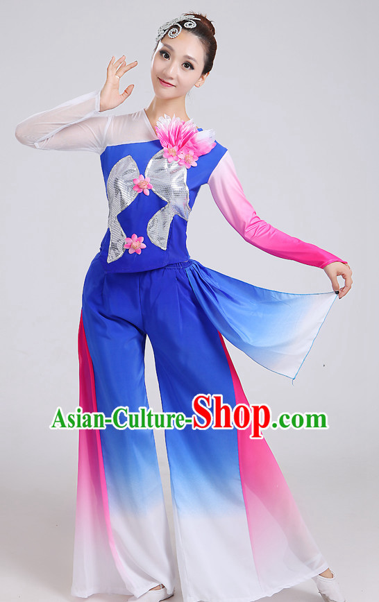 Chinese Theater Traditional Dance Ribbon Dancing Long Sleeve Leotard China Fan Dance Costume Complete Set