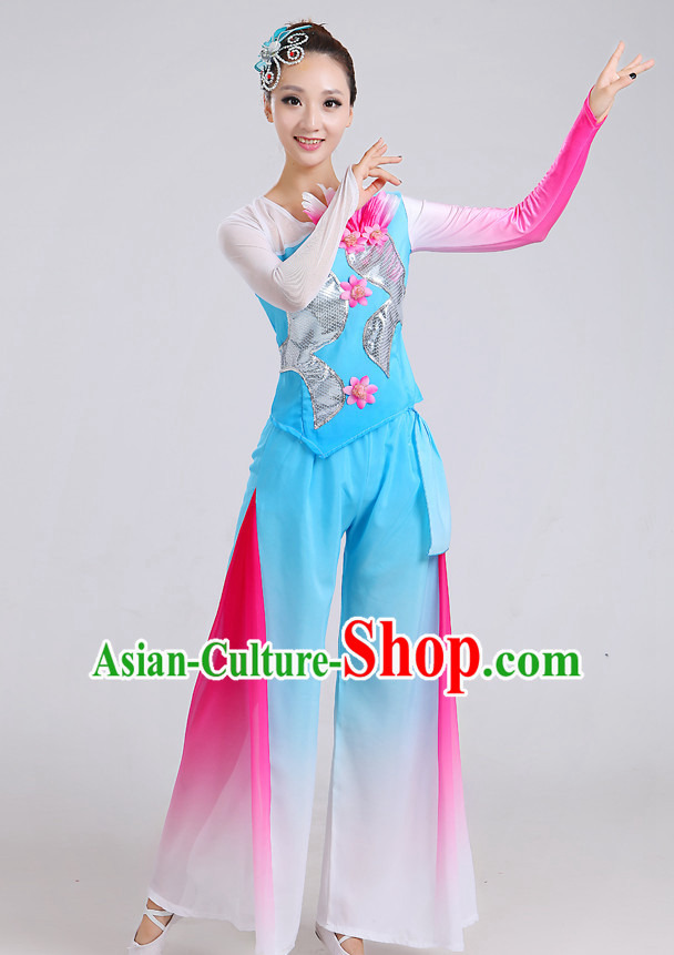 Chinese Theater Traditional Dance Ribbon Dancing Long Sleeve Leotard China Fan Dance Costume Complete Set