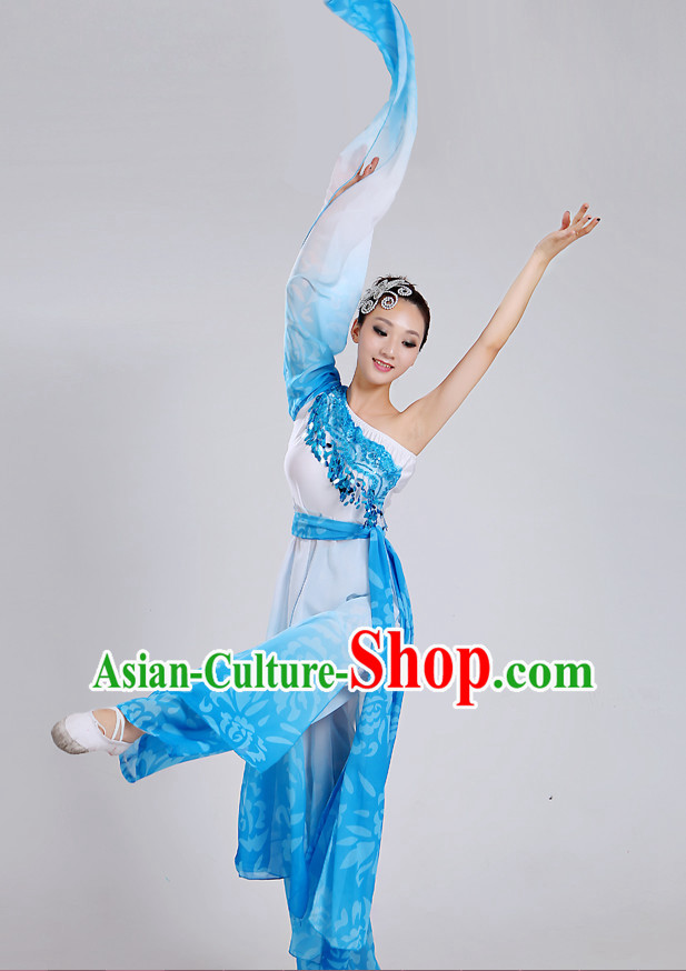 Chinese Theater Traditional Dance Ribbon Dancing Long Sleeve Leotard China Fan Dance Costume Complete Set