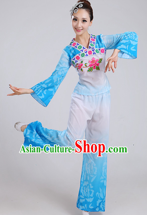 Chinese Theater Traditional Dance Ribbon Dancing Long Sleeve Leotard China Fan Dance Costume Complete Set