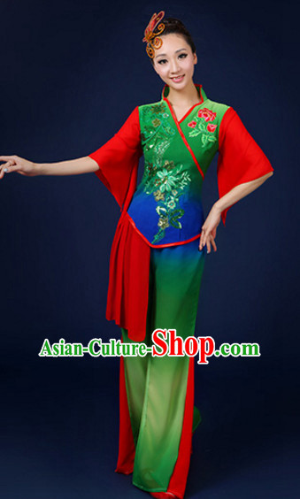 Asian Fan Dance Costume Hand Held Fan Chinese Dancing Ethnic Dance Folk Oriental Dancewear for Women Girls