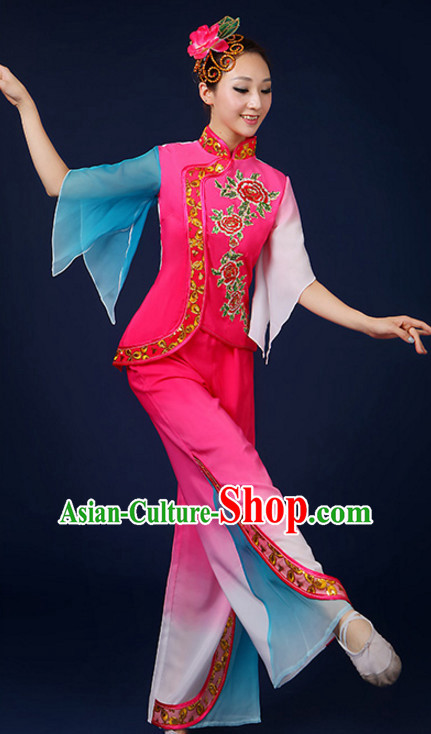 Asian Fan Dance Costume Hand Held Fan Chinese Dancing Ethnic Dance Folk Oriental Dancewear for Women Girls