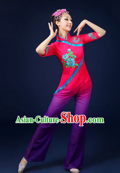 Asian Fan Dance Costume Hand Held Fan Chinese Dancing Ethnic Dance Folk Oriental Dancewear for Women Girls