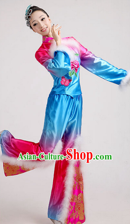 Asian Fan Dance Costume Hand Held Fan Chinese Dancing Ethnic Dance Folk Oriental Dancewear for Women Girls