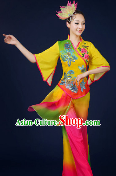 Asian Fan Dance Costume Hand Held Fan Chinese Dancing Ethnic Dance Folk Oriental Dancewear for Women Girls