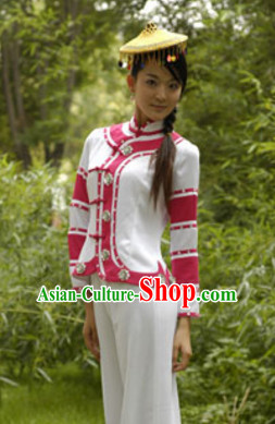 Chinese Folk Ethnic Dance Costume Traditional Minority Clothing National Costumes and Headwear Complete Set for Women