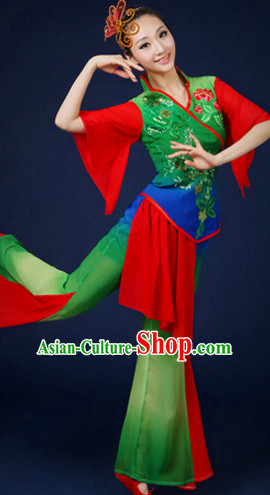 Chinese Theater Traditional Dance Ribbon Dancing Long Sleeve Leotard China Fan Dance Costume Complete Set for Women Girls