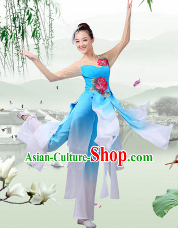 Chinese Theater Traditional Dance Ribbon Dancing Long Sleeve Leotard China Fan Dance Costume Complete Set for Women Girls