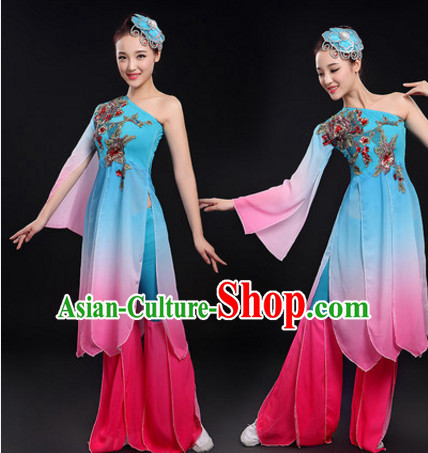 Chinese Theater Traditional Dance Ribbon Dancing Long Sleeve Leotard China Fan Dance Costume Complete Set for Women Girls