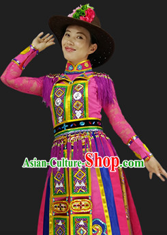 Chinese People Folk Dance Ethnic Dresses Traditional Wear Clothing Cultural Dancing Costume Complete Sets for Women