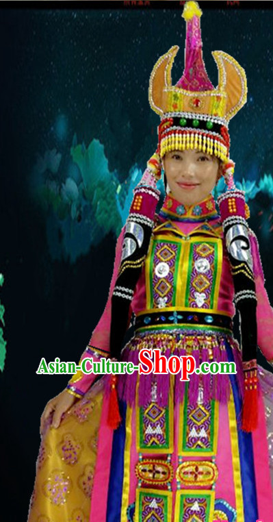 Chinese People Folk Dance Ethnic Dresses Traditional Wear Clothing Cultural Dancing Costume Complete Sets for Women