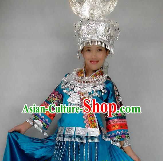 Chinese Miao People Folk Dance Ethnic Dresses Traditional Wear Clothing Cultural Dancing Costume Complete Sets for Women