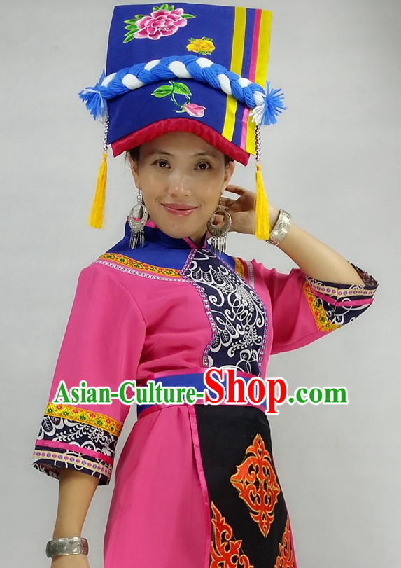Chinese Miao People Folk Dance Ethnic Dresses Traditional Wear Clothing Cultural Dancing Costume Complete Sets for Women
