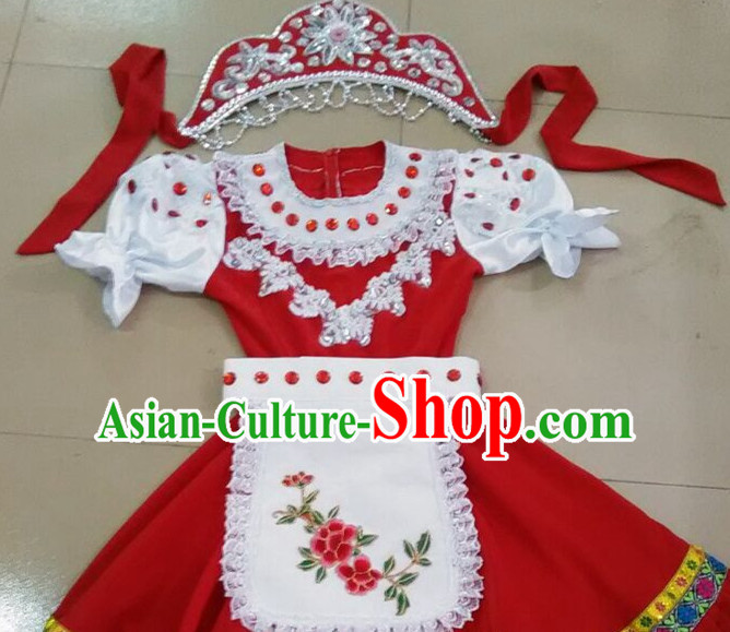 Russian People Folk Dance Ethnic Dresses Traditional Wear Clothing Cultural Dancing Costume Complete Sets for Women