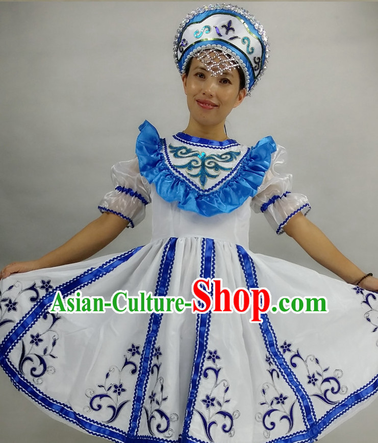 Russian People Folk Dance Ethnic Dresses Traditional Wear Clothing Cultural Dancing Costume Complete Sets for Women