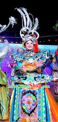 Chinese People Folk Dance Ethnic Dresses Traditional Wear Clothing Cultural Dancing Costume Complete Sets for Women