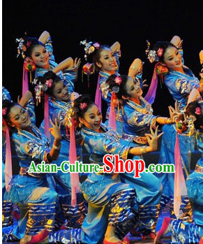 Chinese People Folk Dance Ethnic Dresses Traditional Wear Clothing Cultural Dancing Costume Complete Sets for Women