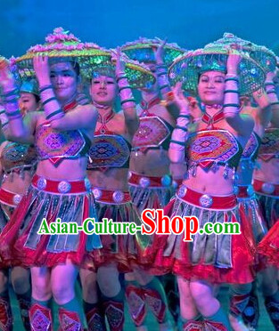 Chinese People Folk Dance Ethnic Dresses Traditional Wear Clothing Cultural Dancing Costume Complete Sets for Women