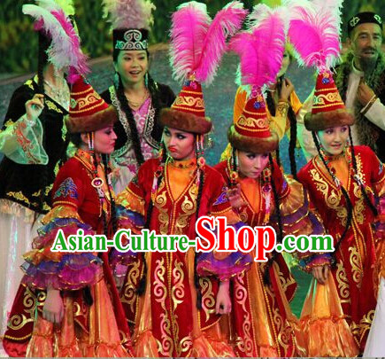 Chinese People Folk Dance Ethnic Dresses Traditional Wear Clothing Cultural Dancing Costume Complete Sets for Women