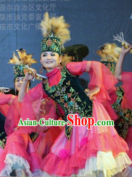 Chinese Xinjiang People Folk Dance Ethnic Dresses Traditional Wear Clothing Cultural Dancing Costume Complete Sets for Women